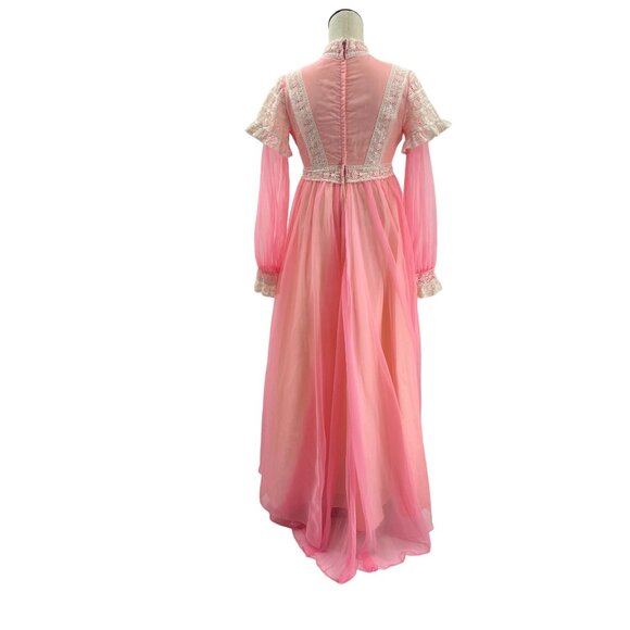 60s 70s Pink and Cream Lace Vintage Maxi-Gown Renaissance Cottagecore - Picture 6 of 12